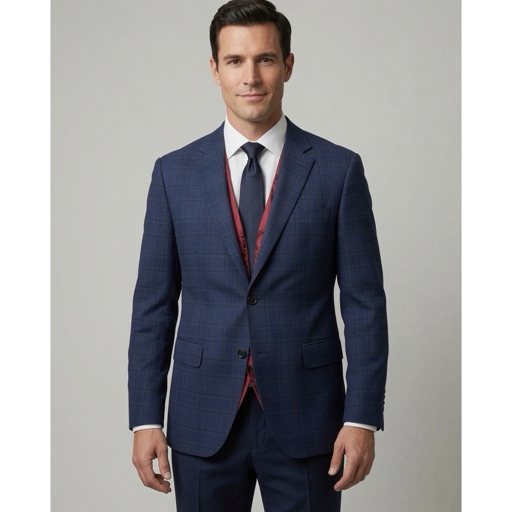 Giorgio Armani Jacket Sport Coat Blazer Blue Grey Plaid SeerSucker Wool Men 44R